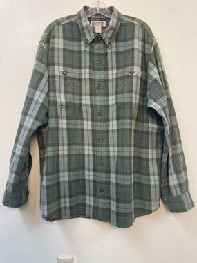 Duluth Trading Co 100% Cotton Green Blue Plaid Button Up Flannel Shirt MXL